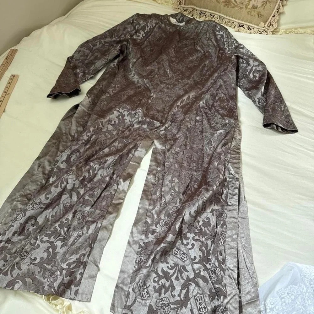 90s Halmode Plus size 22w‎ taupe silver brocade duster jacket